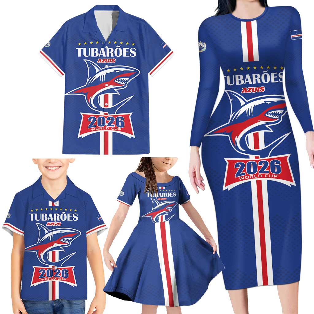 Custom Cape Verde 2026 Football Family Matching Long Sleeve Bodycon Dress and Hawaiian Shirt Blue Sharks WC Debut - Wonder Print Shop