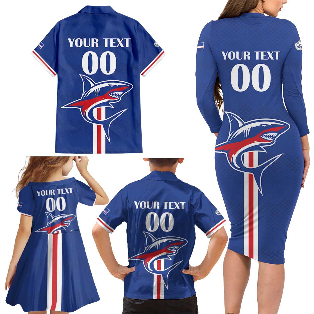 Custom Cape Verde 2026 Football Family Matching Long Sleeve Bodycon Dress and Hawaiian Shirt Blue Sharks WC Debut - Wonder Print Shop