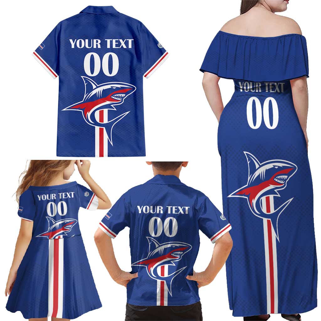 Custom Cape Verde 2026 Football Family Matching Off Shoulder Maxi Dress and Hawaiian Shirt Blue Sharks WC Debut - Wonder Print Shop