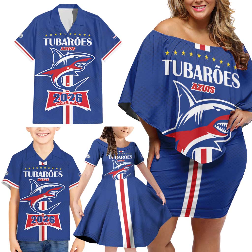 Custom Cape Verde 2026 Football Family Matching Off Shoulder Short Dress and Hawaiian Shirt Blue Sharks WC Debut - Wonder Print Shop