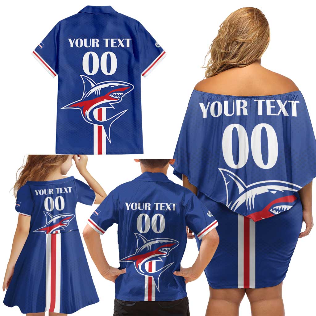 Custom Cape Verde 2026 Football Family Matching Off Shoulder Short Dress and Hawaiian Shirt Blue Sharks WC Debut - Wonder Print Shop