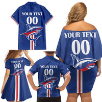 Custom Cape Verde 2026 Football Family Matching Off Shoulder Short Dress and Hawaiian Shirt Blue Sharks WC Debut - Wonder Print Shop
