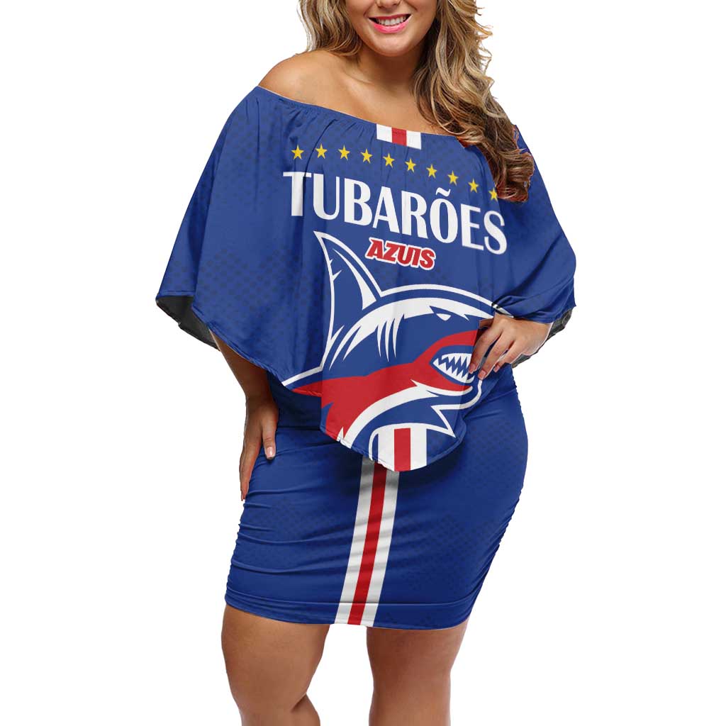 Custom Cape Verde 2026 Football Family Matching Off Shoulder Short Dress and Hawaiian Shirt Blue Sharks WC Debut - Wonder Print Shop