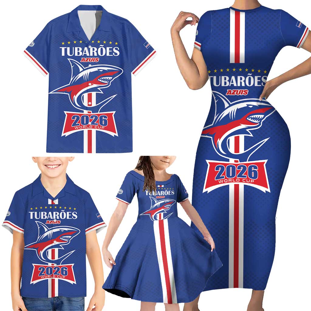Custom Cape Verde 2026 Football Family Matching Short Sleeve Bodycon Dress and Hawaiian Shirt Blue Sharks WC Debut - Wonder Print Shop