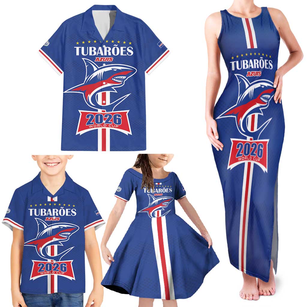 Custom Cape Verde 2026 Football Family Matching Tank Maxi Dress and Hawaiian Shirt Blue Sharks WC Debut - Wonder Print Shop
