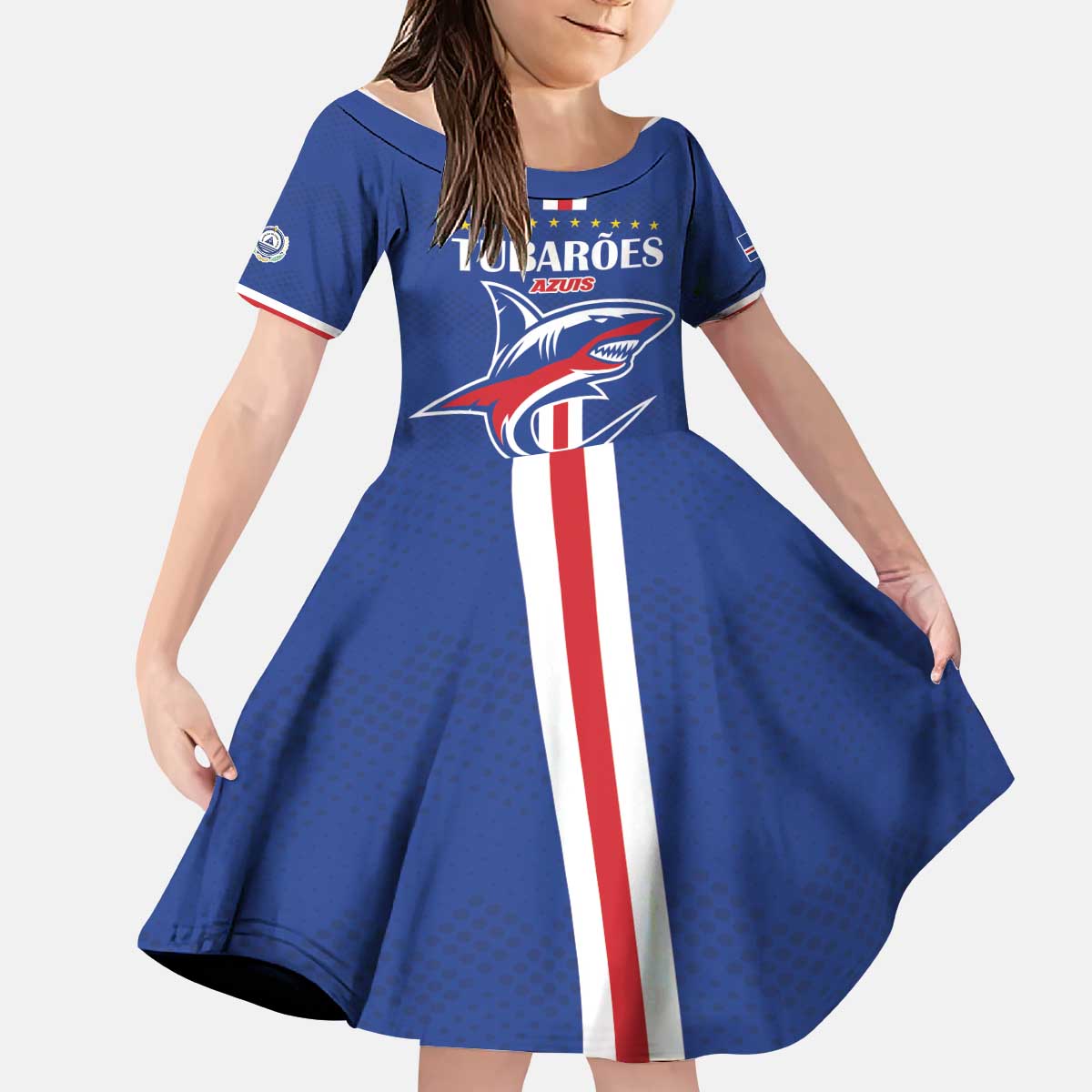 Custom Cape Verde 2026 Football Kid Short Sleeve Dress Blue Sharks WC Debut - Wonder Print Shop