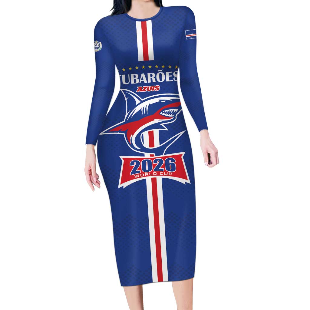 Custom Cape Verde 2026 Football Long Sleeve Bodycon Dress Blue Sharks WC Debut - Wonder Print Shop