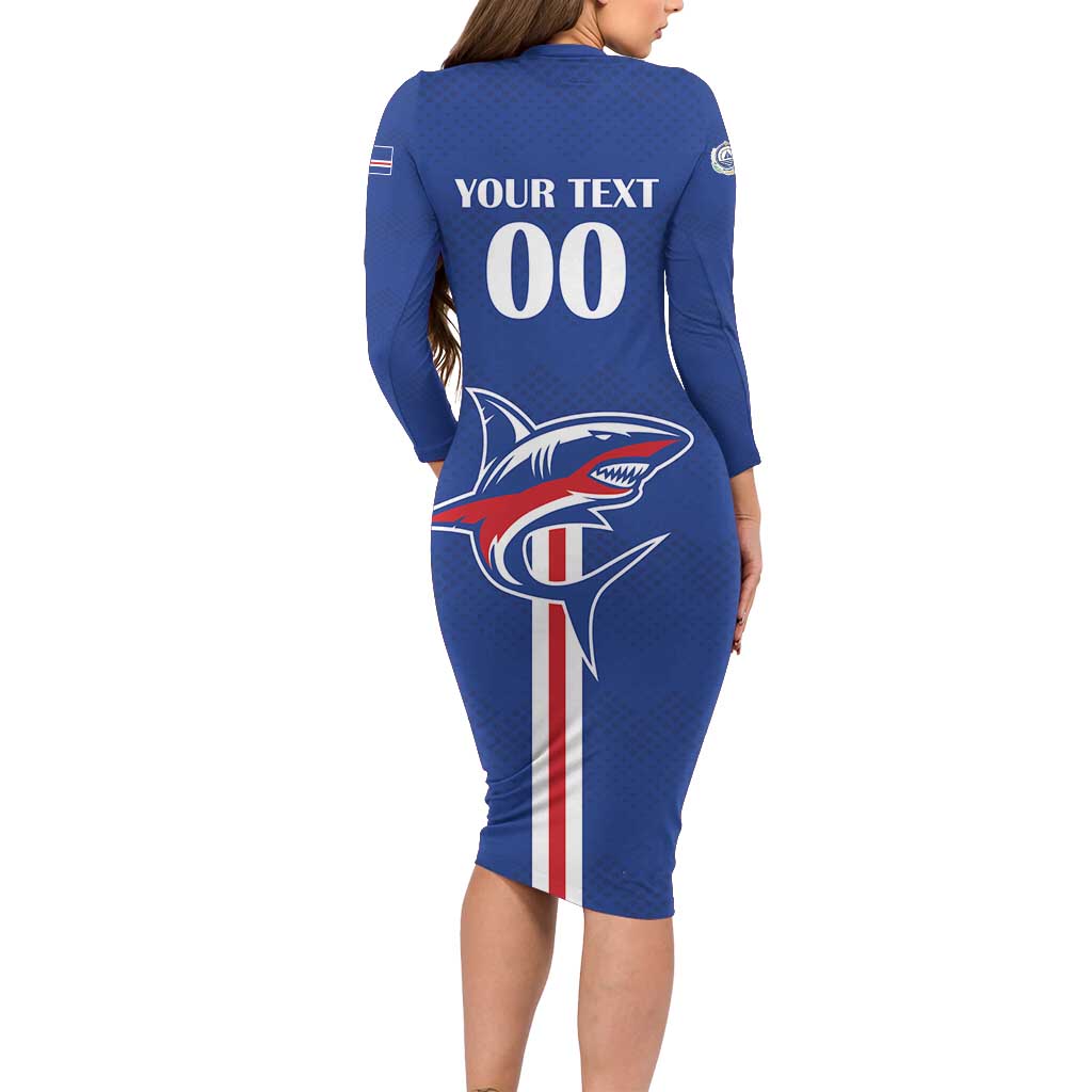 Custom Cape Verde 2026 Football Long Sleeve Bodycon Dress Blue Sharks WC Debut - Wonder Print Shop