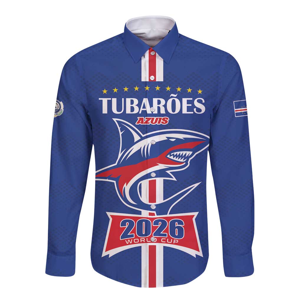 Custom Cape Verde 2026 Football Long Sleeve Button Shirt Blue Sharks WC Debut - Wonder Print Shop