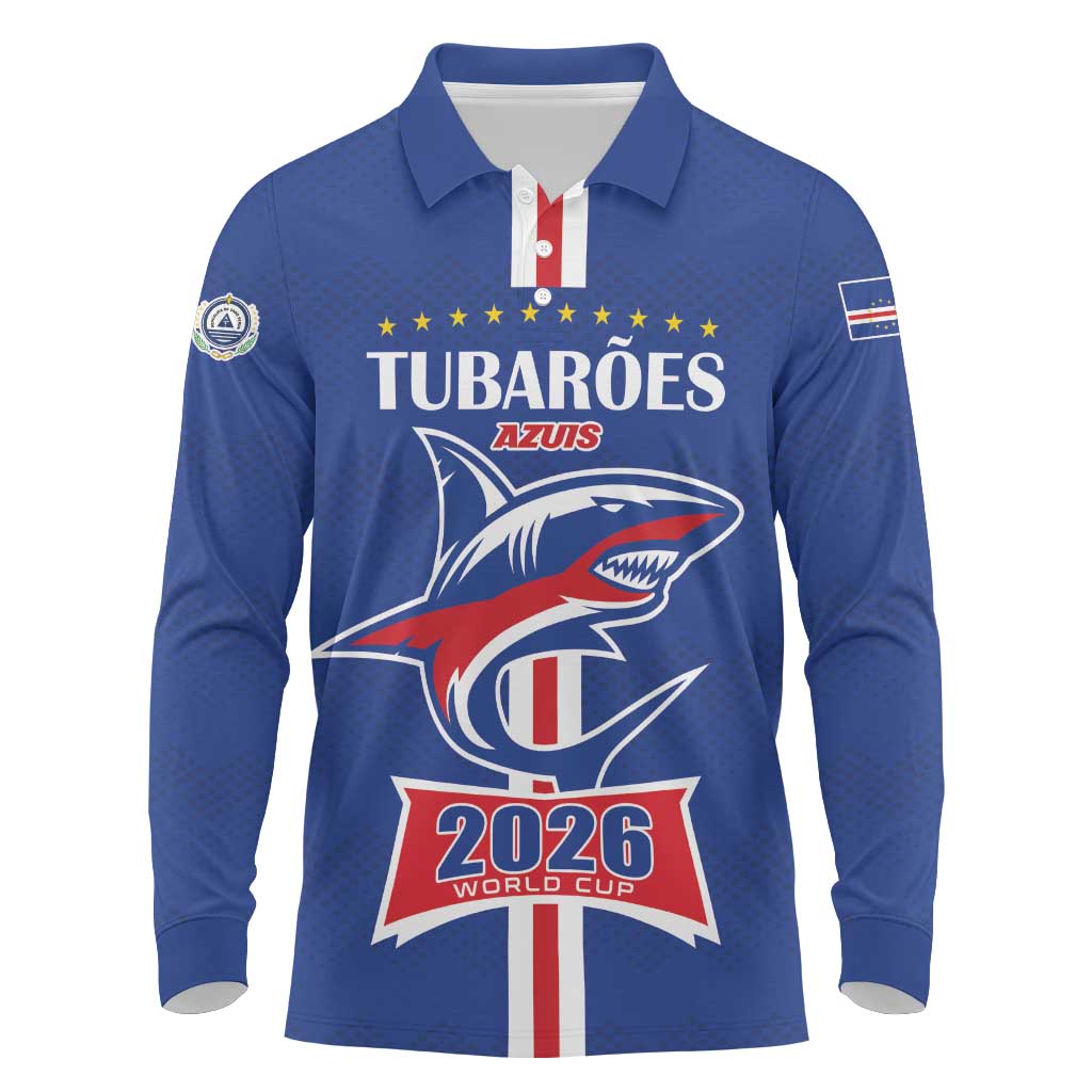 Custom Cape Verde 2026 Football Long Sleeve Polo Shirt Blue Sharks WC Debut - Wonder Print Shop