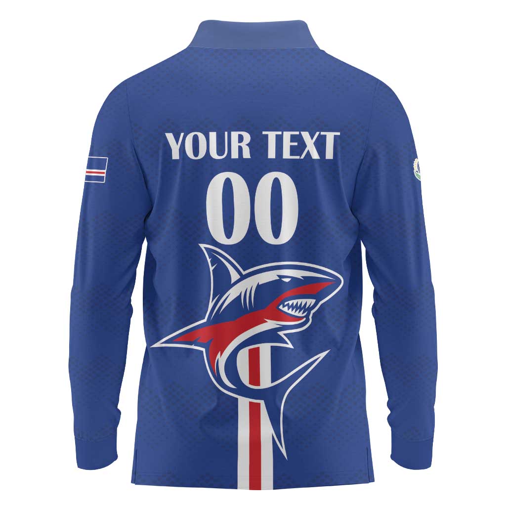 Custom Cape Verde 2026 Football Long Sleeve Polo Shirt Blue Sharks WC Debut - Wonder Print Shop