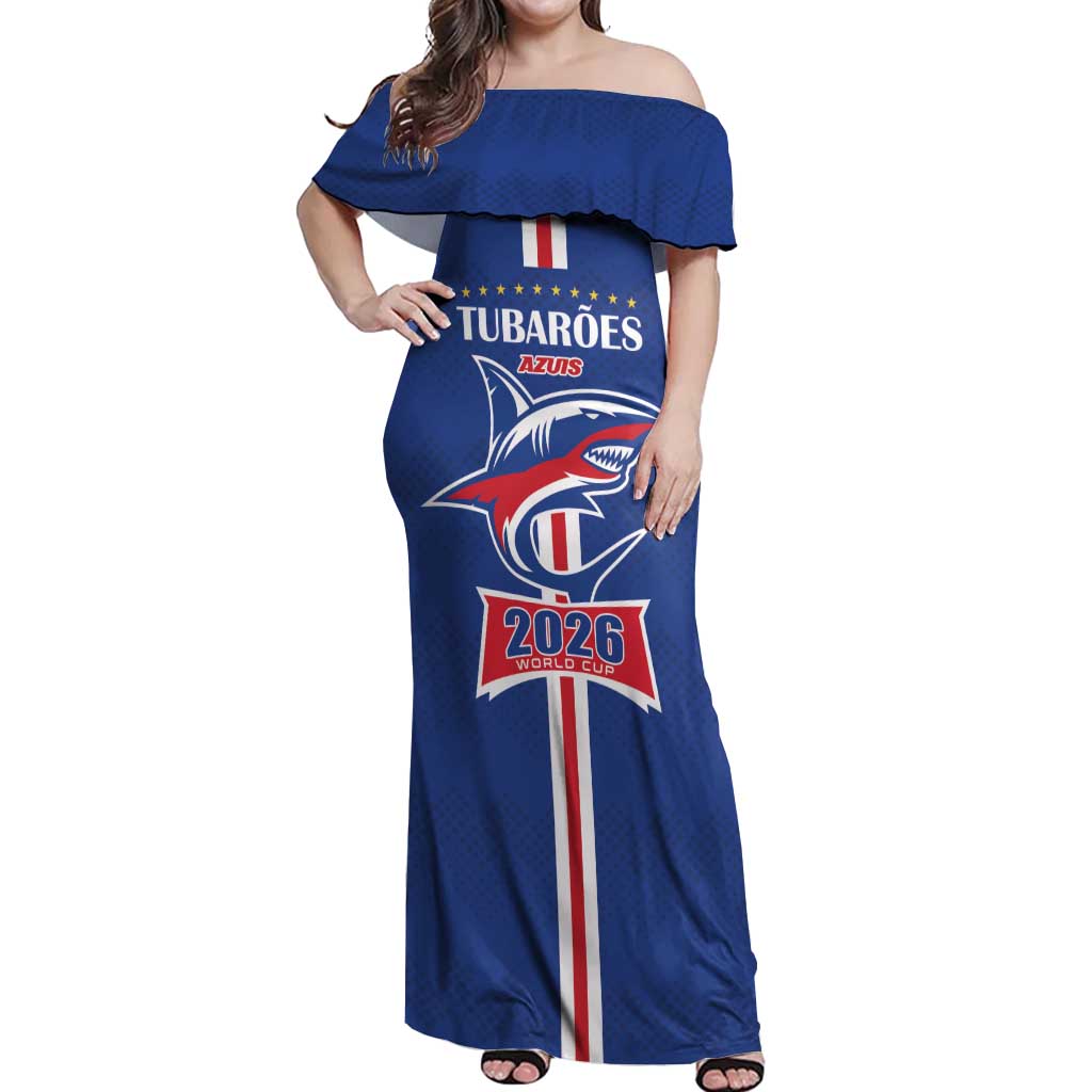 Custom Cape Verde 2026 Football Off Shoulder Maxi Dress Blue Sharks WC Debut - Wonder Print Shop