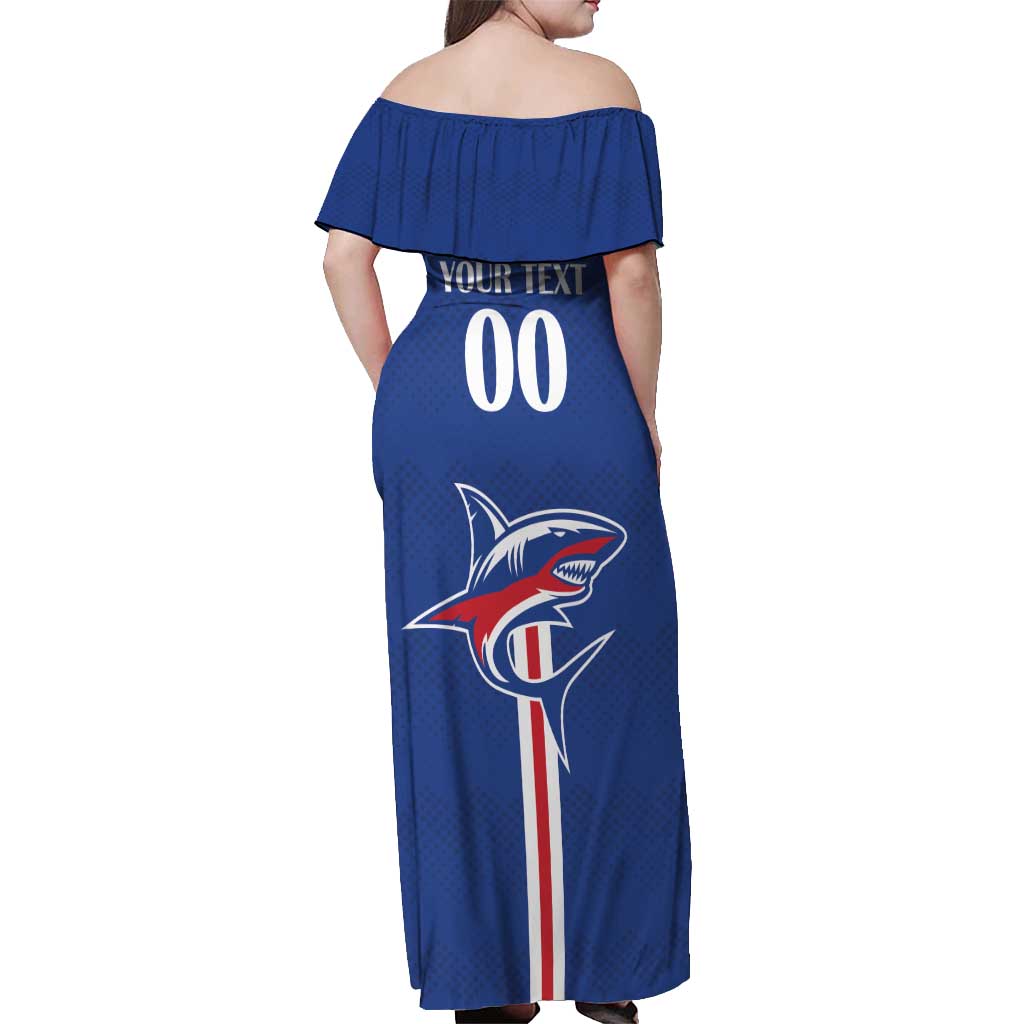 Custom Cape Verde 2026 Football Off Shoulder Maxi Dress Blue Sharks WC Debut - Wonder Print Shop