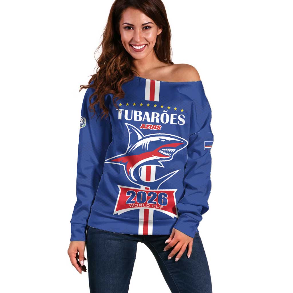 Custom Cape Verde 2026 Football Off Shoulder Sweater Blue Sharks WC Debut - Wonder Print Shop