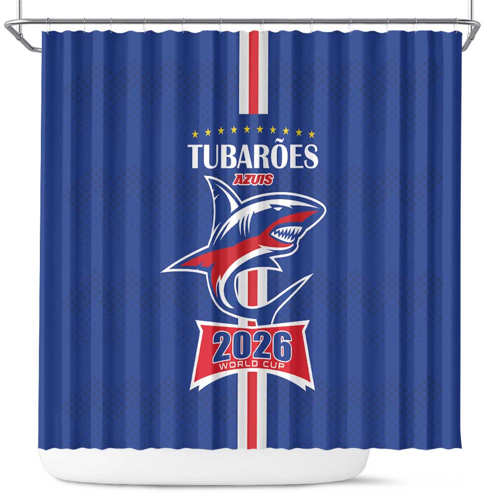 Cape Verde 2026 Football Shower Curtain Blue Sharks WC Debut - Wonder Print Shop