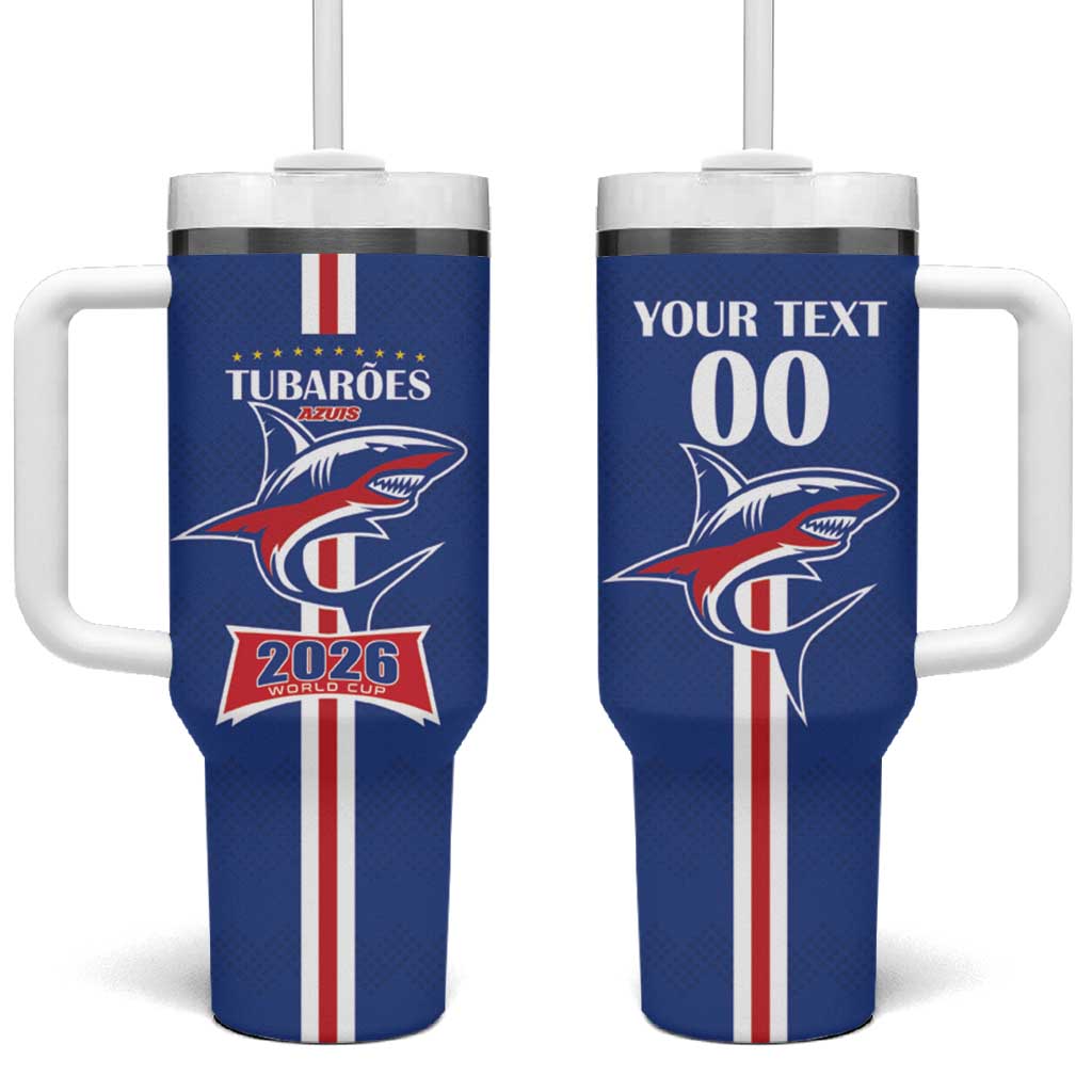 Custom Cape Verde 2026 Football Tumbler With Handle Blue Sharks WC Debut - Wonder Print Shop