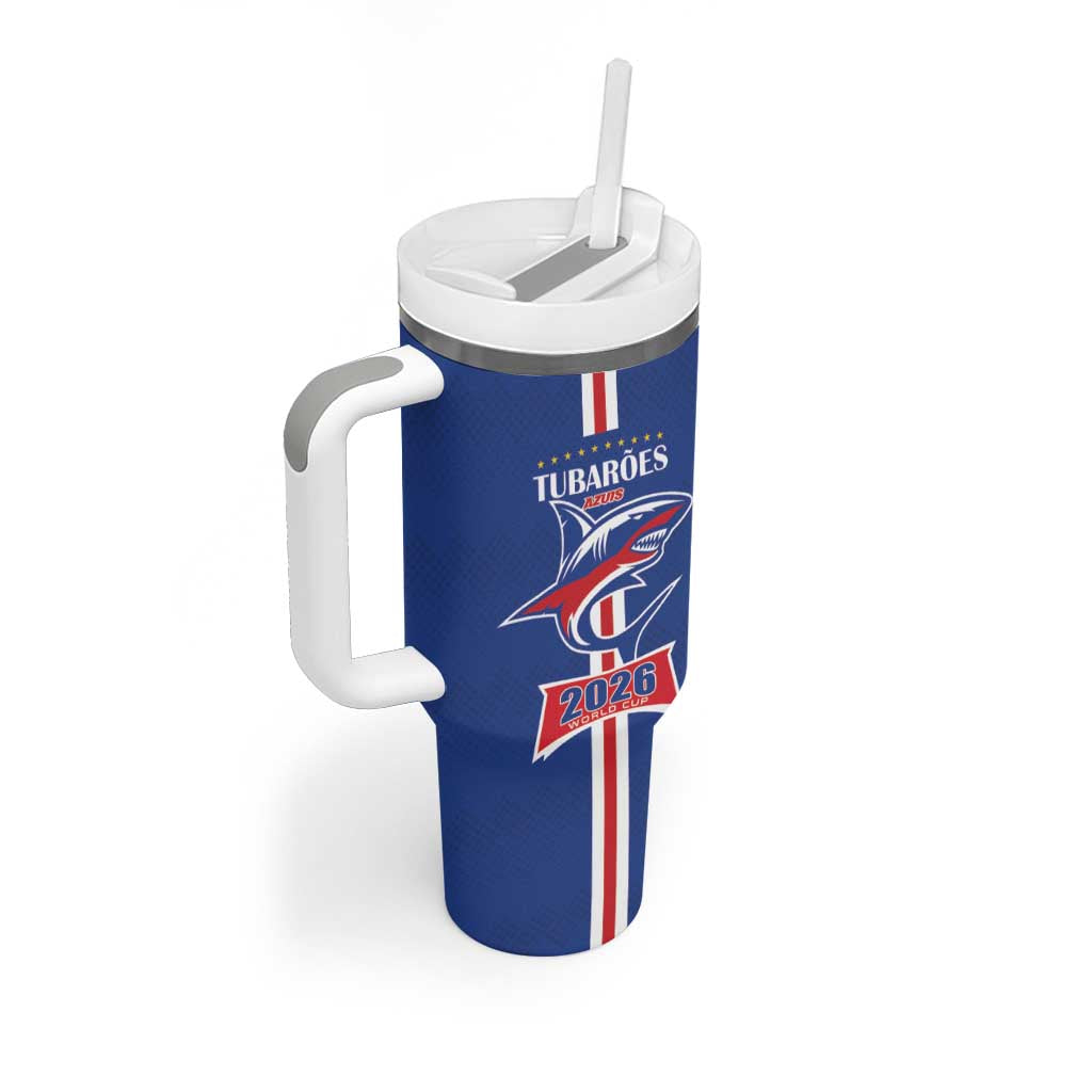 Custom Cape Verde 2026 Football Tumbler With Handle Blue Sharks WC Debut - Wonder Print Shop