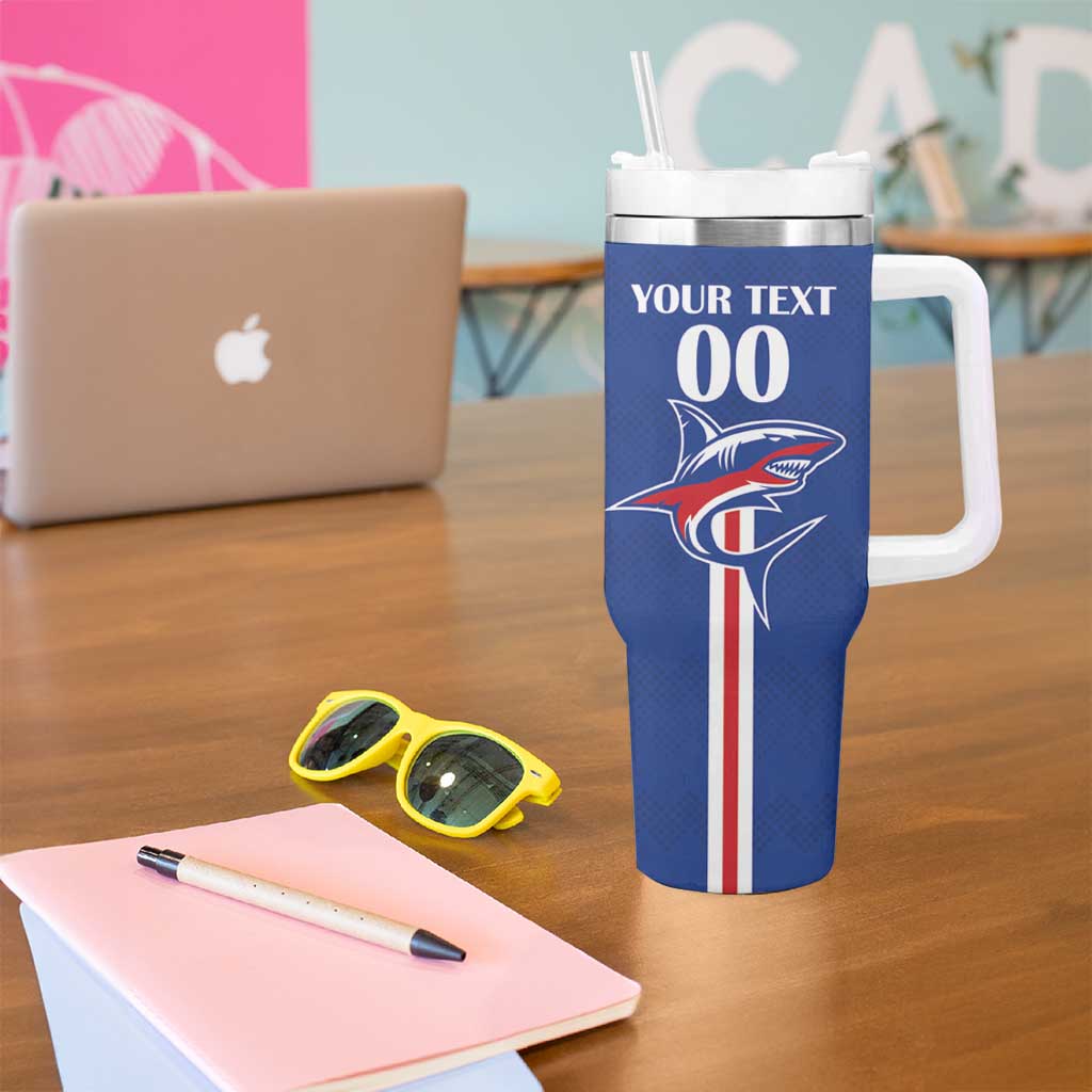 Custom Cape Verde 2026 Football Tumbler With Handle Blue Sharks WC Debut - Wonder Print Shop
