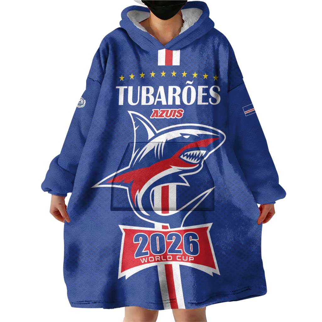 Custom Cape Verde 2026 Football Wearable Blanket Hoodie Blue Sharks WC Debut - Wonder Print Shop