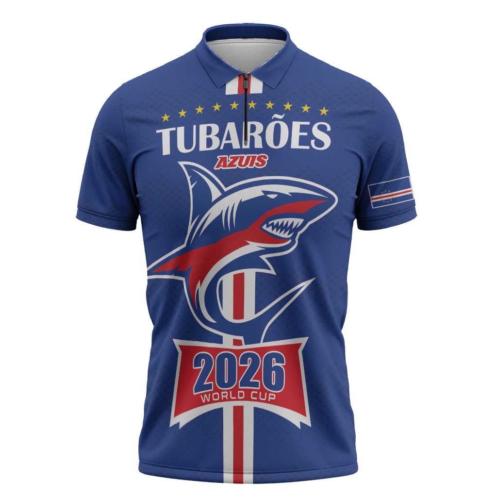 Custom Cape Verde 2026 Football Zipper Polo Shirt Blue Sharks WC Debut - Wonder Print Shop