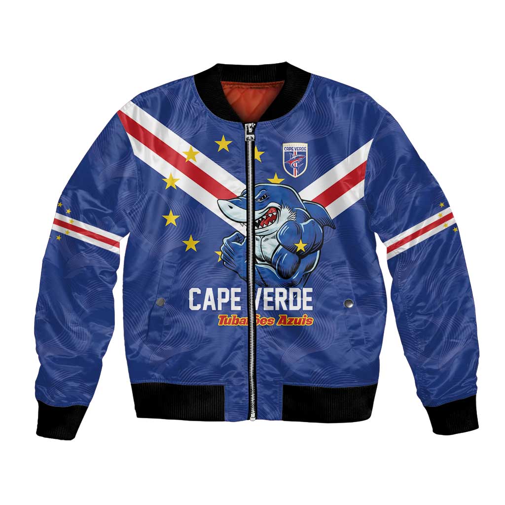 Custom Cape Verde Football Bomber Jacket Tubaroes Azuis Make History - Wonder Print Shop