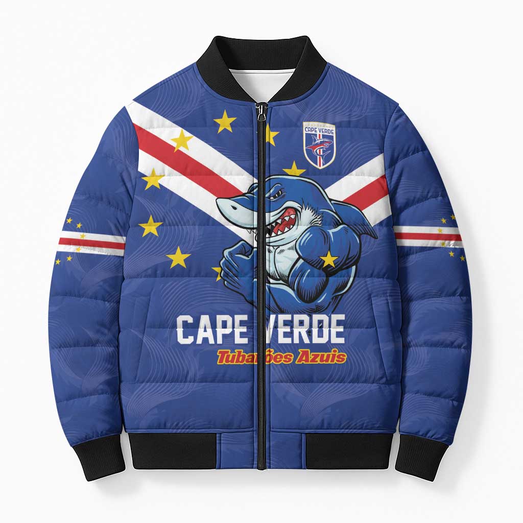 Custom Cape Verde Football Bomber Puffer Jacket Tubaroes Azuis Make History - Wonder Print Shop