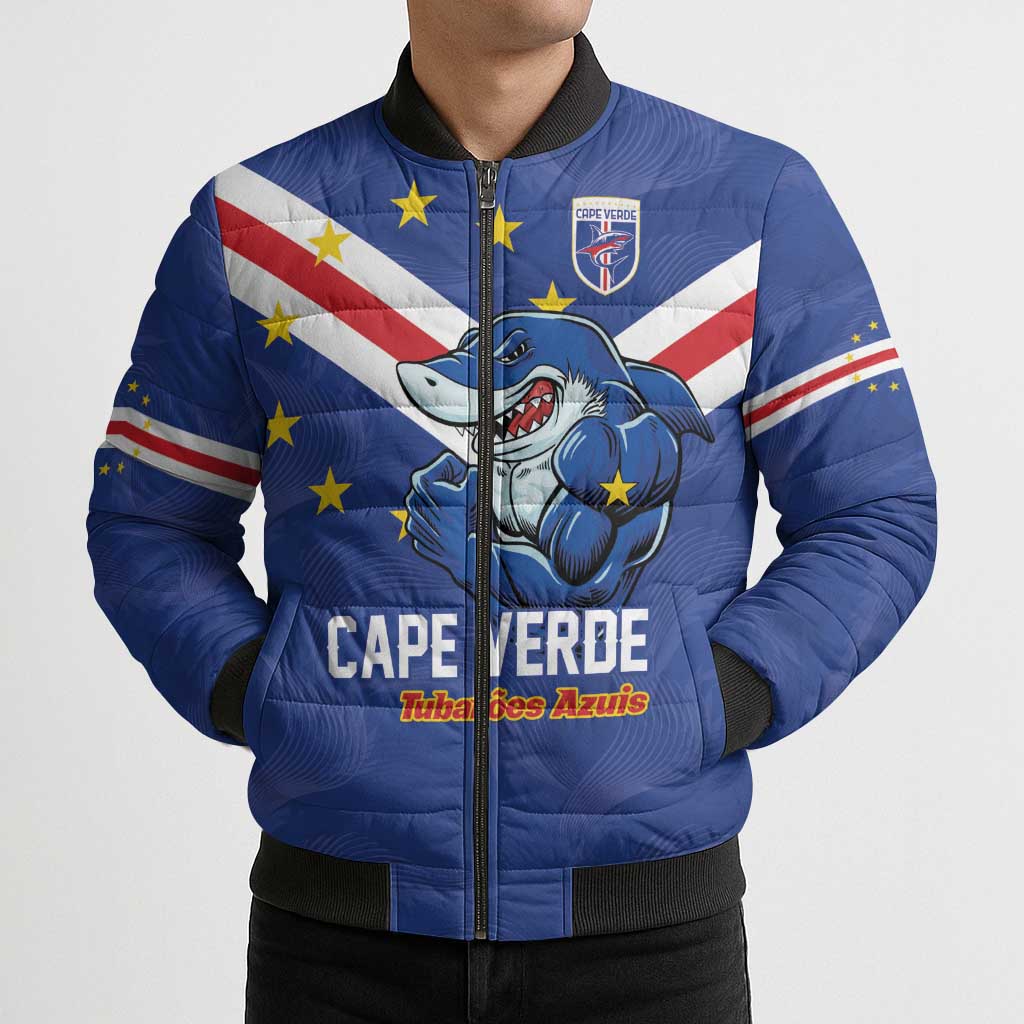 Custom Cape Verde Football Bomber Puffer Jacket Tubaroes Azuis Make History - Wonder Print Shop