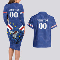 Custom Cape Verde Football Couples Matching Long Sleeve Bodycon Dress and Hawaiian Shirt Tubaroes Azuis Make History - Wonder Print Shop