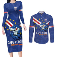 Custom Cape Verde Football Couples Matching Long Sleeve Bodycon Dress and Long Sleeve Button Shirt Tubaroes Azuis Make History - Wonder Print Shop