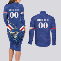 Custom Cape Verde Football Couples Matching Long Sleeve Bodycon Dress and Long Sleeve Button Shirt Tubaroes Azuis Make History - Wonder Print Shop