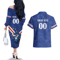 Custom Cape Verde Football Couples Matching Off The Shoulder Long Sleeve Dress and Hawaiian Shirt Tubaroes Azuis Make History - Wonder Print Shop
