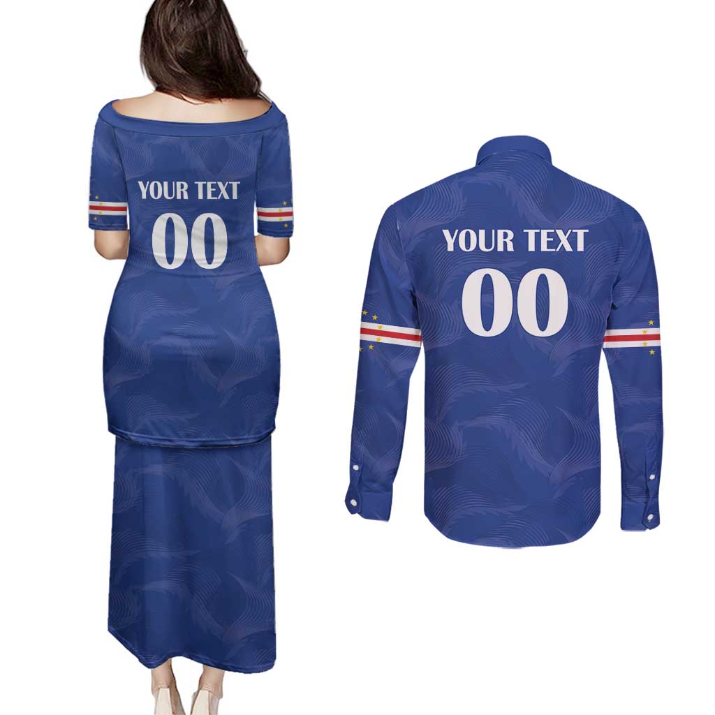 Custom Cape Verde Football Couples Matching Puletasi and Long Sleeve Button Shirt Tubaroes Azuis Make History - Wonder Print Shop
