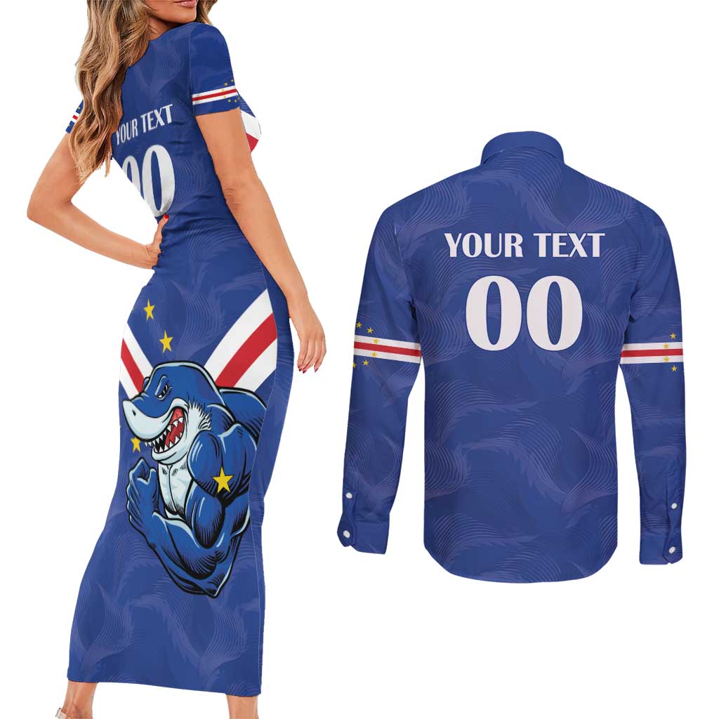 Custom Cape Verde Football Couples Matching Short Sleeve Bodycon Dress and Long Sleeve Button Shirt Tubaroes Azuis Make History - Wonder Print Shop