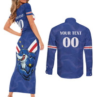 Custom Cape Verde Football Couples Matching Short Sleeve Bodycon Dress and Long Sleeve Button Shirt Tubaroes Azuis Make History - Wonder Print Shop