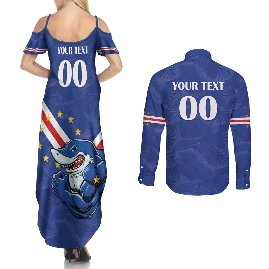 Custom Cape Verde Football Couples Matching Summer Maxi Dress and Long Sleeve Button Shirt Tubaroes Azuis Make History - Wonder Print Shop