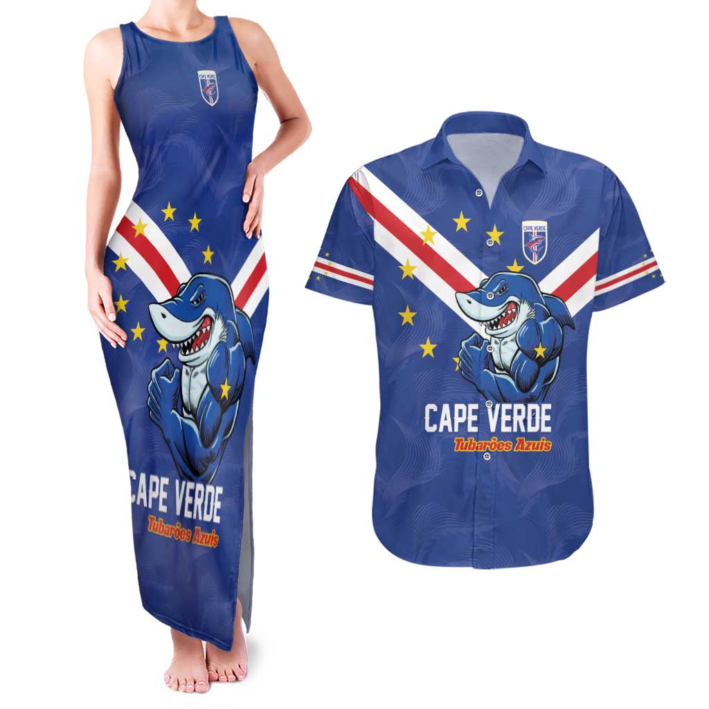 Custom Cape Verde Football Couples Matching Tank Maxi Dress and Hawaiian Shirt Tubaroes Azuis Make History - Wonder Print Shop