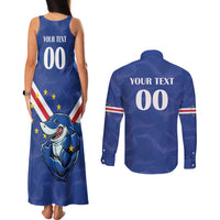 Custom Cape Verde Football Couples Matching Tank Maxi Dress and Long Sleeve Button Shirt Tubaroes Azuis Make History - Wonder Print Shop