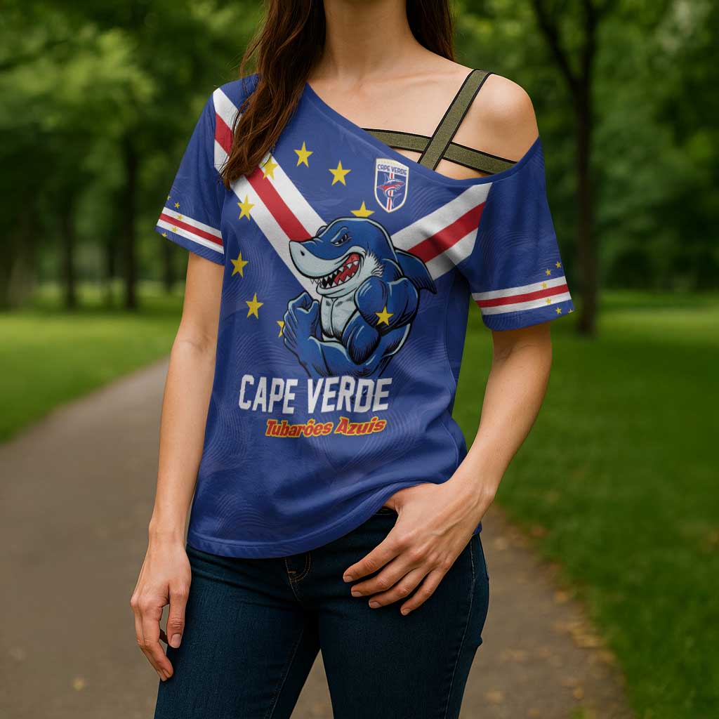 Custom Cape Verde Football Cross Shoulder Shirt Tubaroes Azuis Make History - Wonder Print Shop