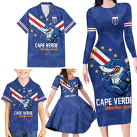 Custom Cape Verde Football Family Matching Long Sleeve Bodycon Dress and Hawaiian Shirt Tubaroes Azuis Make History - Wonder Print Shop