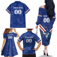 Custom Cape Verde Football Family Matching Off The Shoulder Long Sleeve Dress and Hawaiian Shirt Tubaroes Azuis Make History - Wonder Print Shop