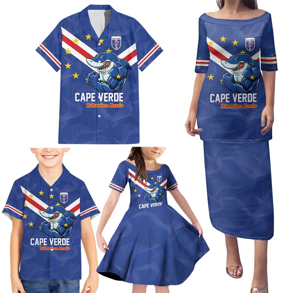 Custom Cape Verde Football Family Matching Puletasi and Hawaiian Shirt Tubaroes Azuis Make History - Wonder Print Shop