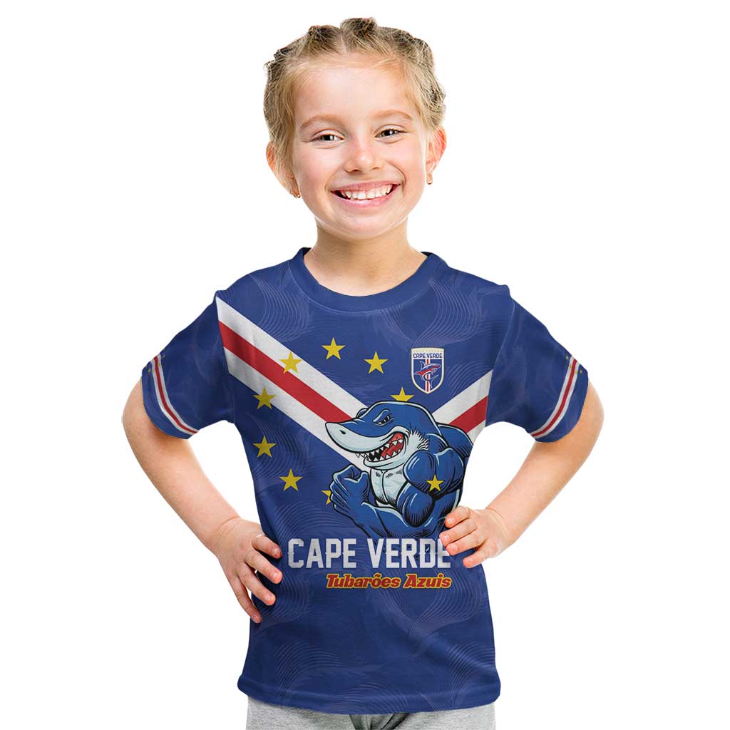 Custom Cape Verde Football Kid T Shirt Tubaroes Azuis Make History - Wonder Print Shop