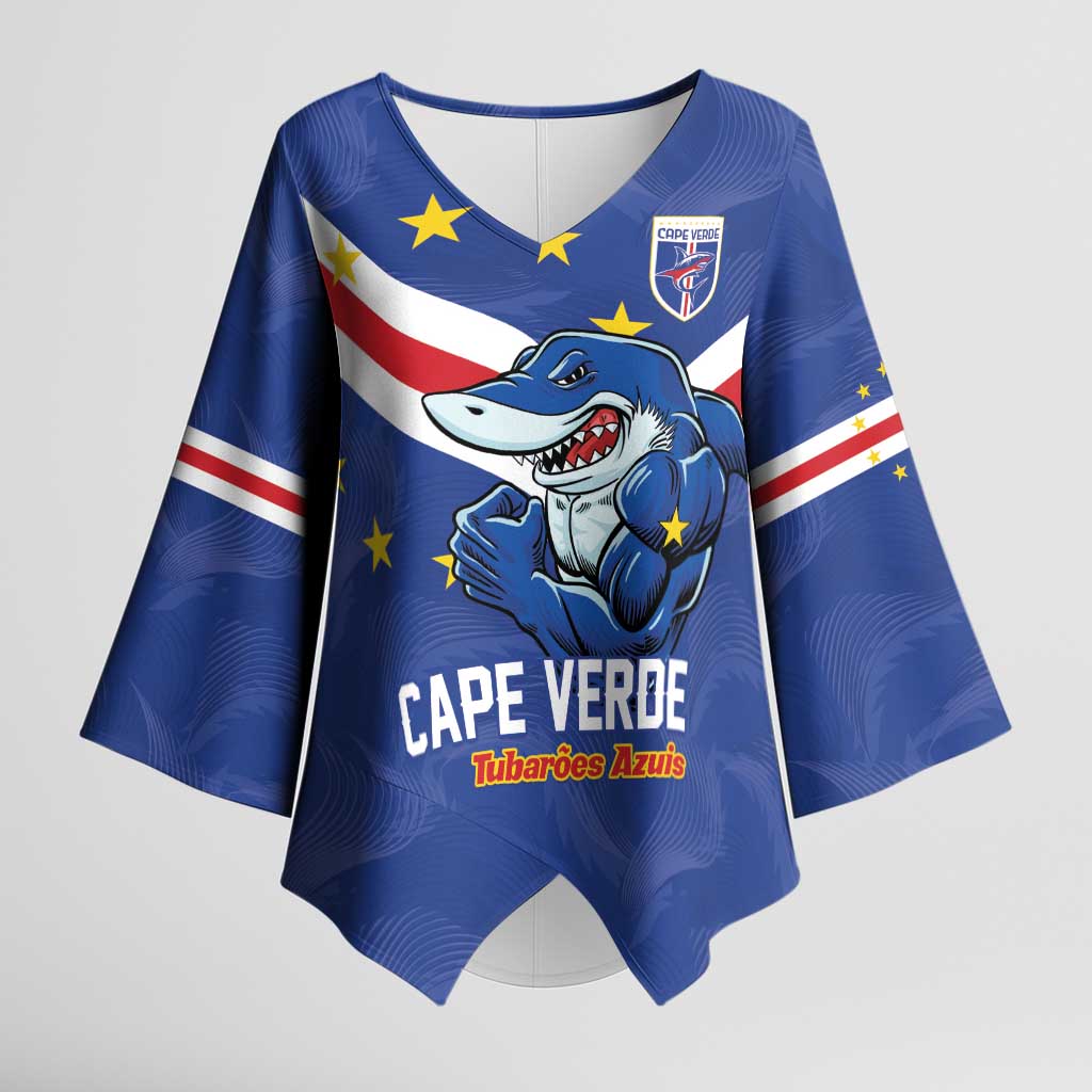 Custom Cape Verde Football Kimono Sleeve Blouse Tubaroes Azuis Make History - Wonder Print Shop