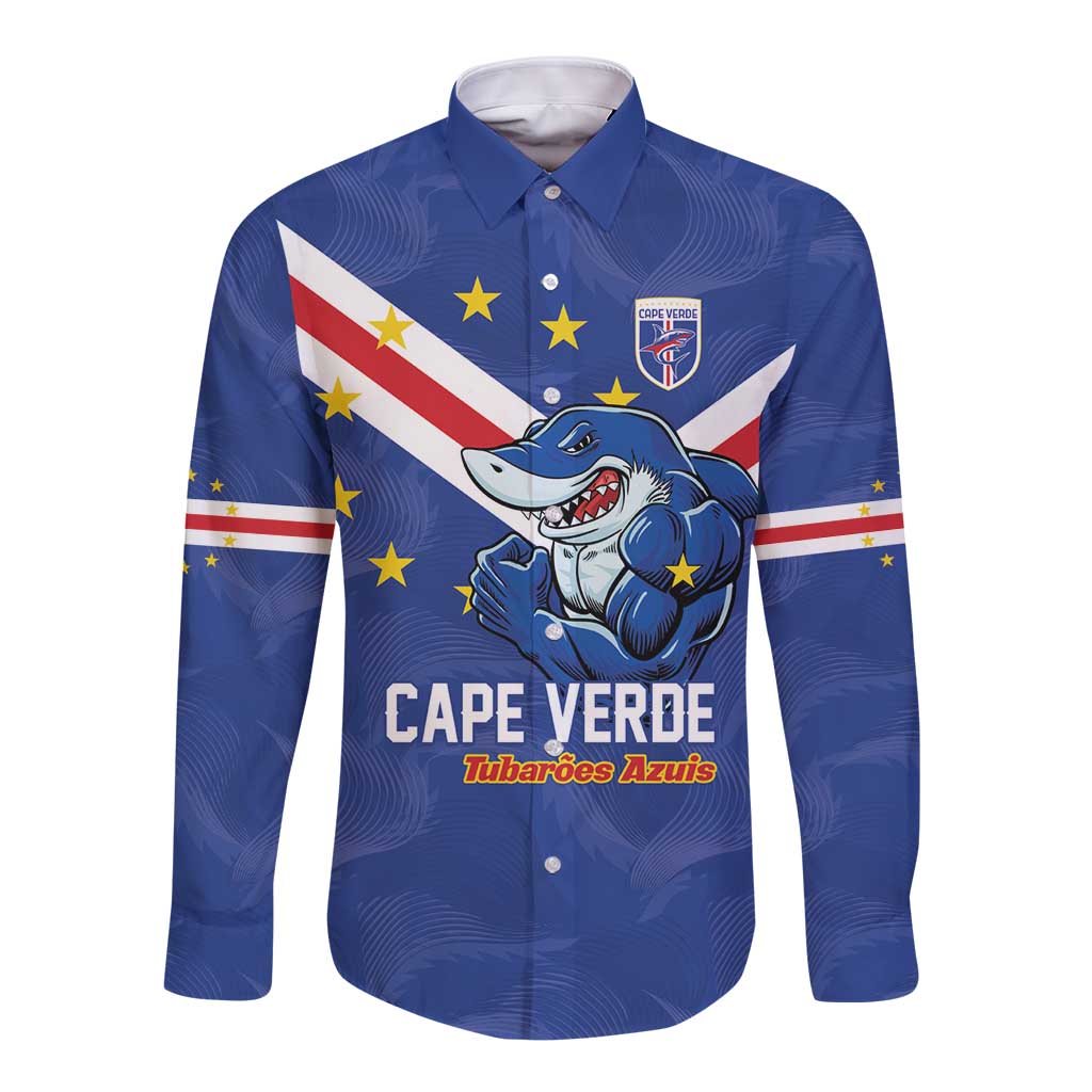 Custom Cape Verde Football Long Sleeve Button Shirt Tubaroes Azuis Make History - Wonder Print Shop