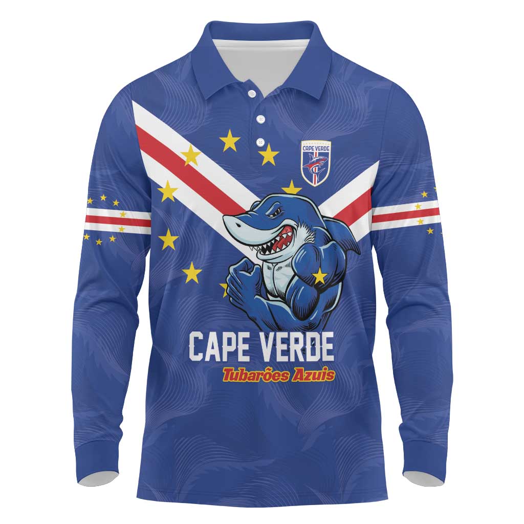 Custom Cape Verde Football Long Sleeve Polo Shirt Tubaroes Azuis Make History - Wonder Print Shop