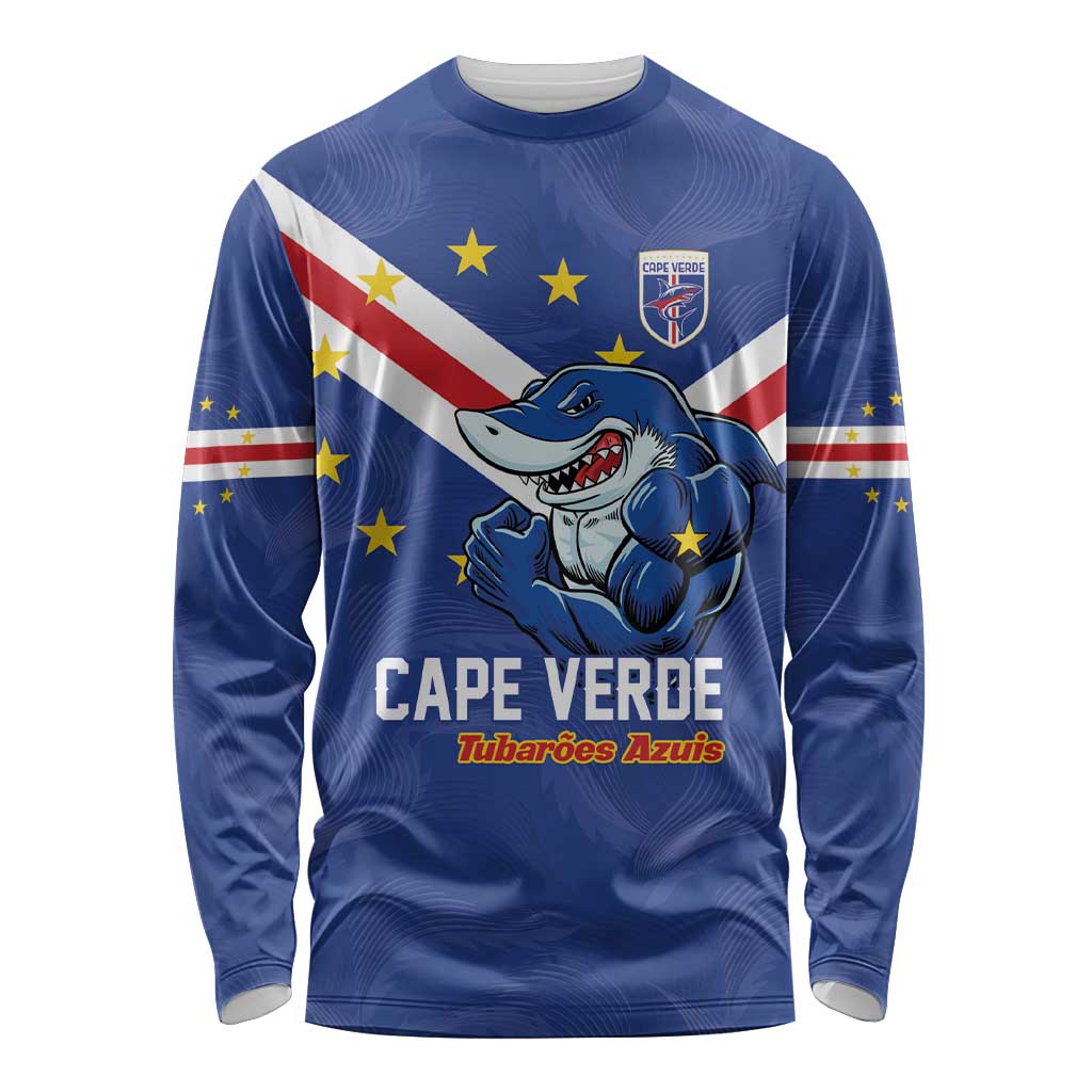 Custom Cape Verde Football Long Sleeve Shirt Tubaroes Azuis Make History - Wonder Print Shop