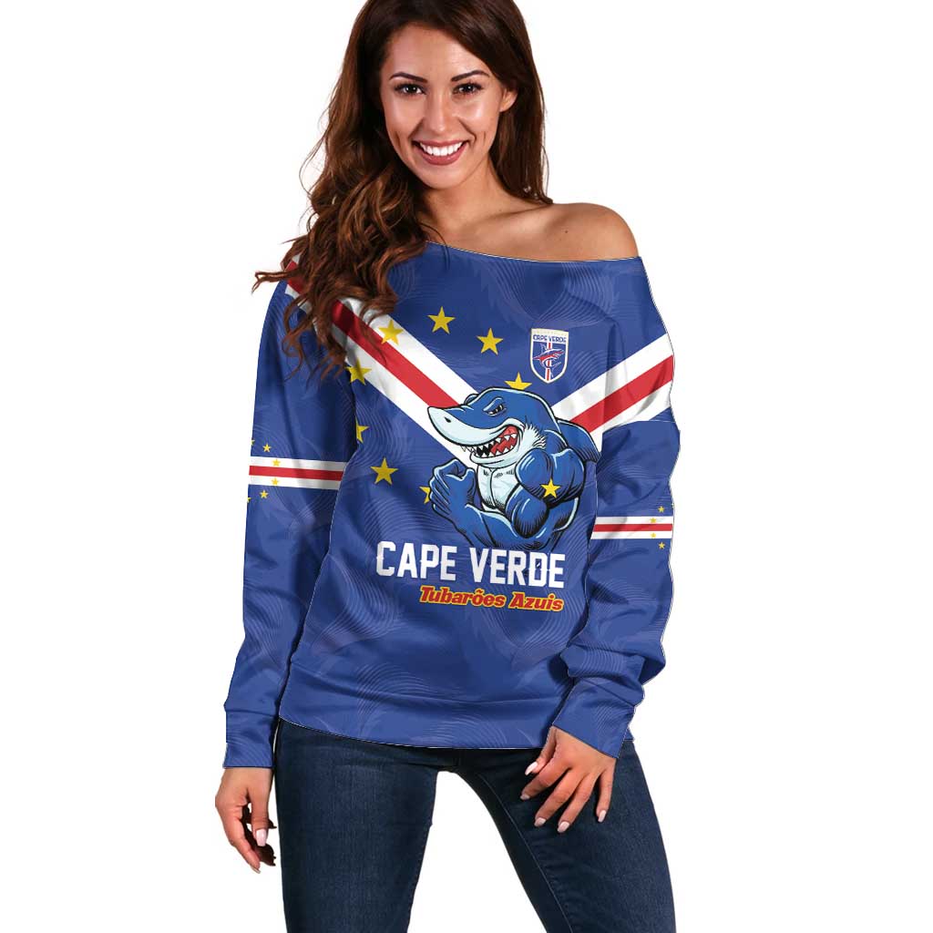 Custom Cape Verde Football Off Shoulder Sweater Tubaroes Azuis Make History - Wonder Print Shop