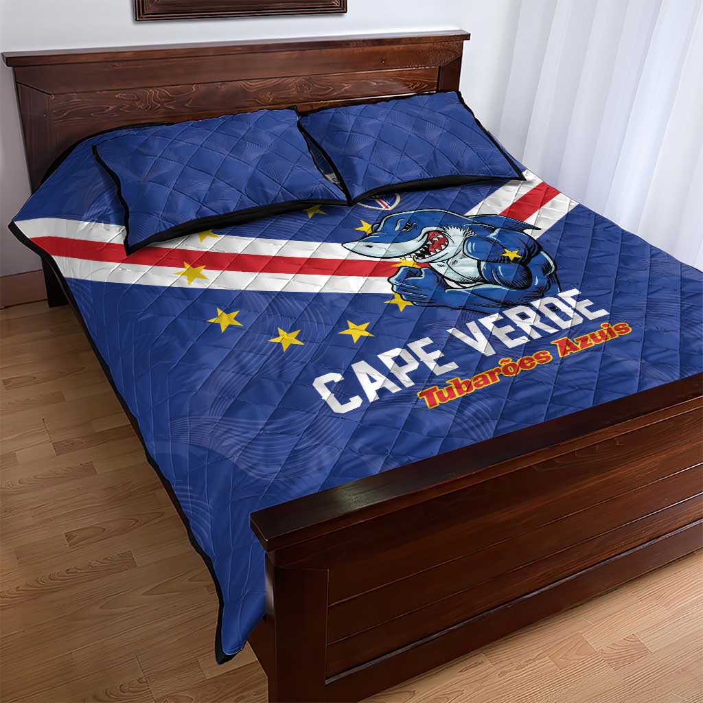 Cape Verde Football Quilt Bed Set Tubaroes Azuis Make History - Wonder Print Shop