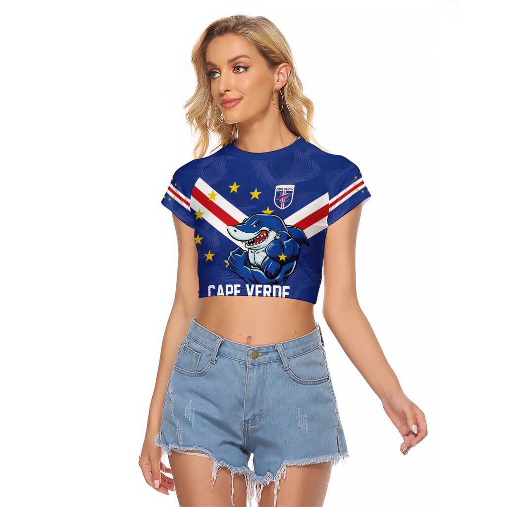 Custom Cape Verde Football Raglan Cropped T Shirt Tubaroes Azuis Make History - Wonder Print Shop