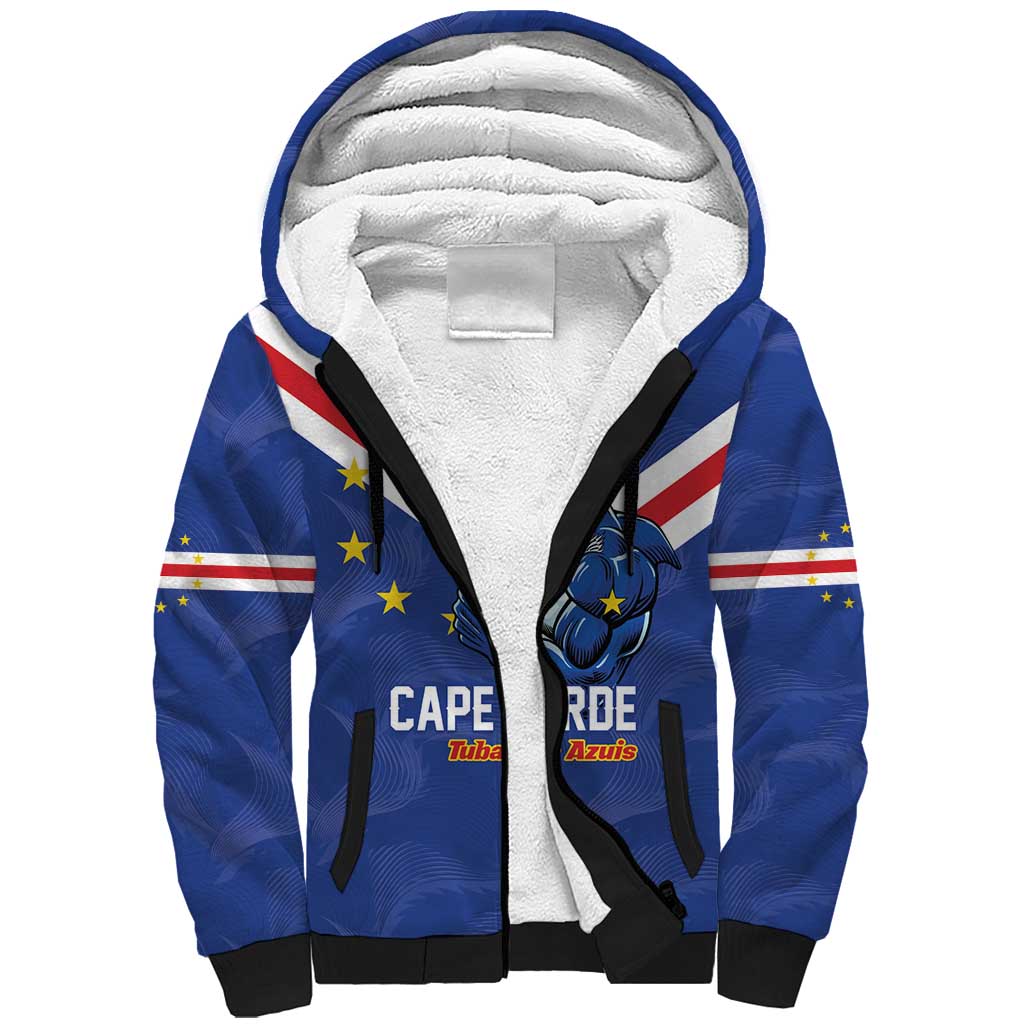 Custom Cape Verde Football Sherpa Hoodie Tubaroes Azuis Make History - Wonder Print Shop